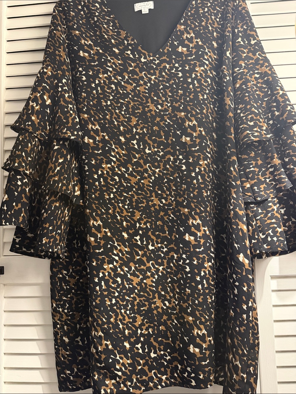 Mud Pie Black Dress with Brown and Cream Abstract Print